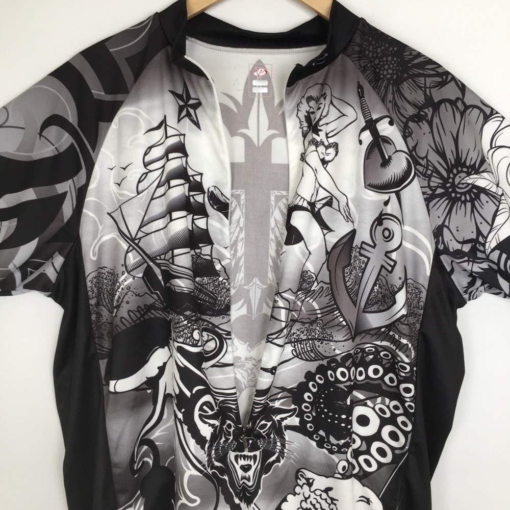 Primal Cycling Jersey Men’s 3/4 Zip Athletic Shirt Sz XL Tattoo Style Graphics - Picture 9 of 16